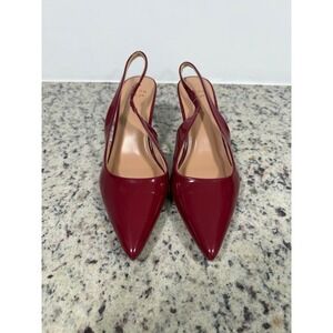 A New Day Womens Burgundy Patent Pointed Toe Slingback Kitten Heels Size 7.5